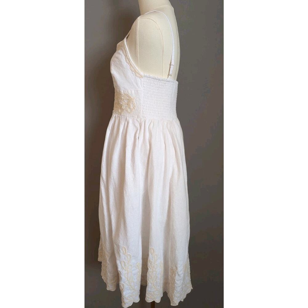 Christian Lacroix White Linen Blend Embroidered Sundress Smocked Boho Medium - Picture 2 of 9